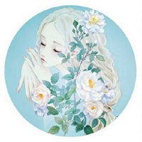 圆圈里的纯色背景女子头像图片